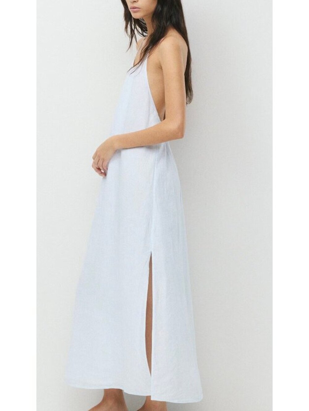SHEIN White Sheer Linen Cover-Up Halter Dress – Women's Beach Vacation Wear